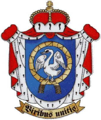 Wappen des Schwanenritterordens: Schwan auf blauem Schild mit Goldkranz, Hermelinmantel und Krone